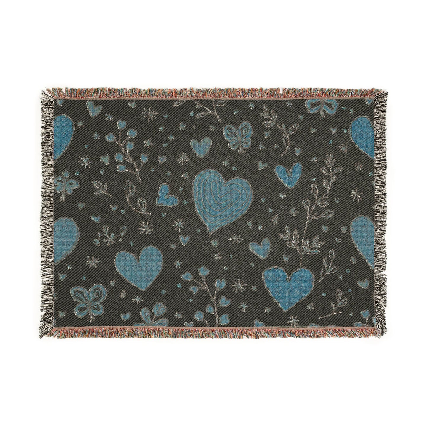 Heart Pattern Woven Blanket — Boho Floral Throw for Cozy Living & Valentine Gifts