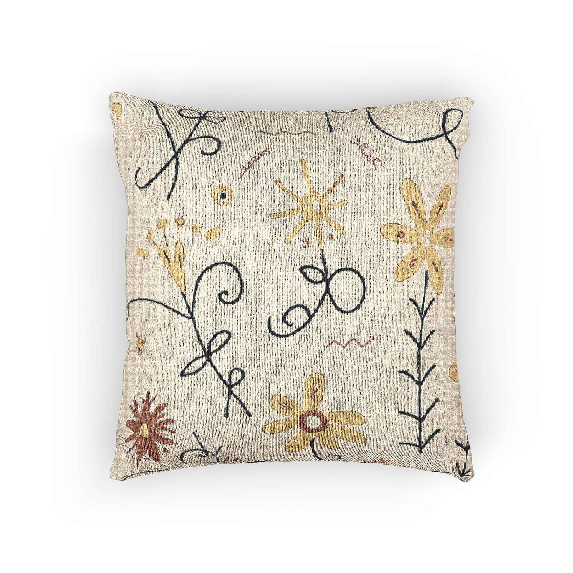 Neutral Floral Embroidered Woven Pillow | Boho Farmhouse Throw Cushion