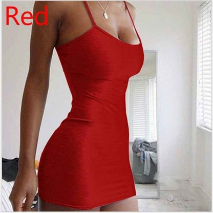 Pure Color Simple Hanging Neck Tight-Fit Dress – Women's Sleeveless Bodycon Slip Dress