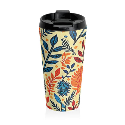 Colorful Floral Pattern Stainless Steel Travel Mug | Blue Orange Botanicals - AURABAGS SHOP