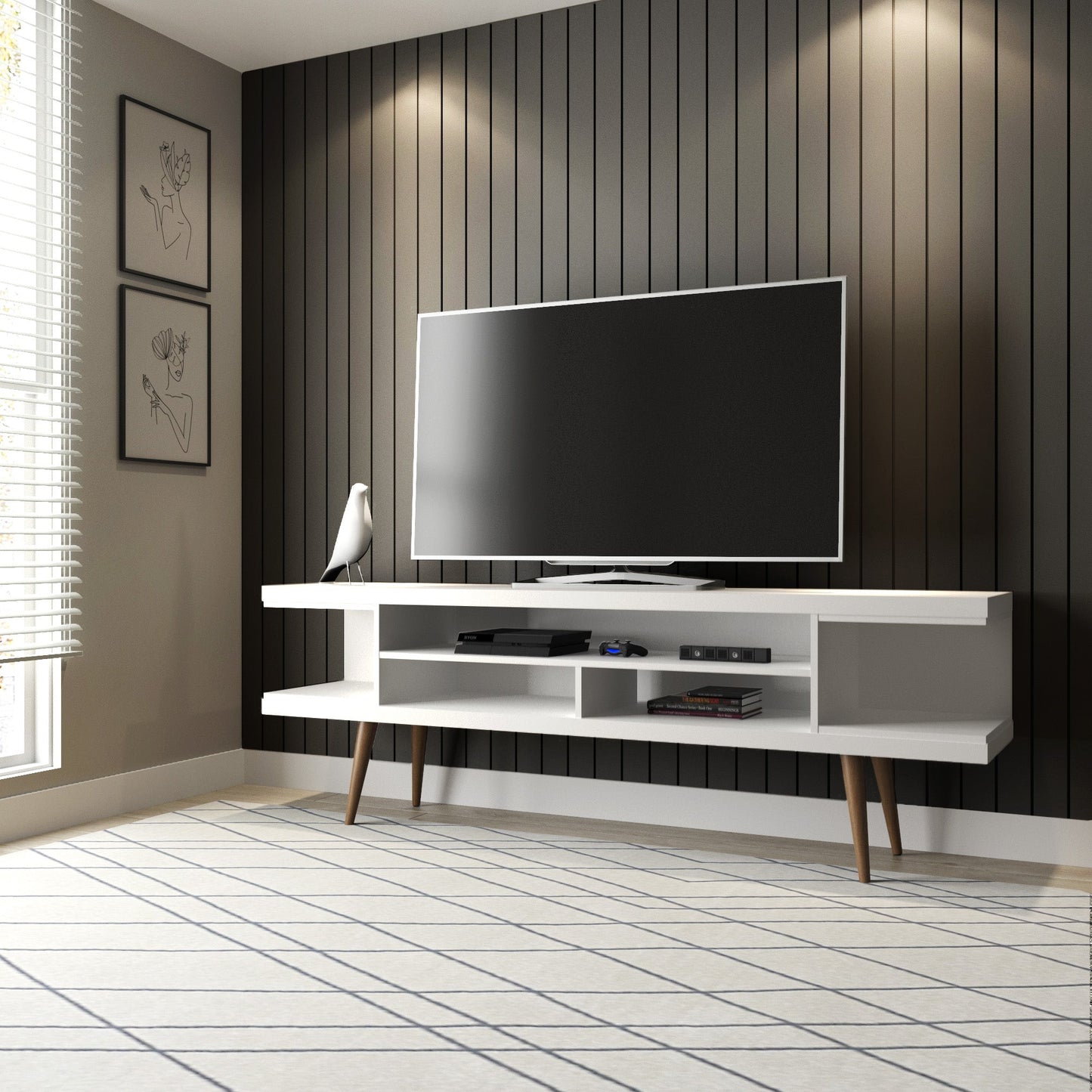 Eureka Modern 70.47" TV Stand with 4 Shelves - White