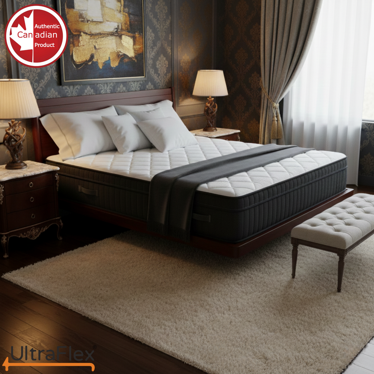UltraFlex® Opulence Medium Firm Orthopedic Hybrid Mattress – Canadian-Made Advanced Cooling Gel & Pocket Coil System for Undisturbed Sleep & Edge-to-Edge Support