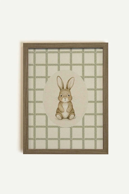 COUNTRY BUNNY, Oeuvre sur toile rigide, encadré brun chêne (collective)