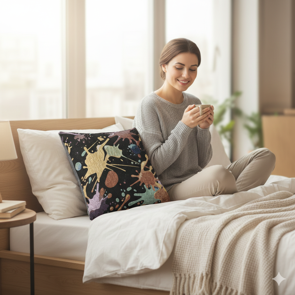 Abstract Paint Splatter Woven Pillow | Colorful Splash Pattern Cushion - AURABAGS SHOP