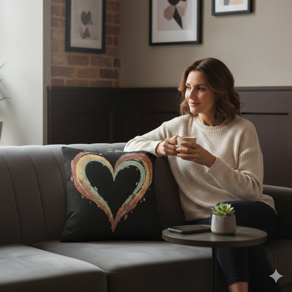 Painted Heart Pillow | Woven Decorative Pillow, Boho Heart Throw Pillow - AURABAGS SHOP