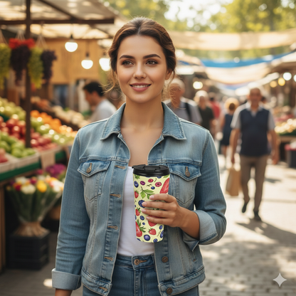 Strawberry & Berry Pattern Stainless Steel Travel Mug — Insulated Fruit Print Tumbler - AURABAGS SHOP