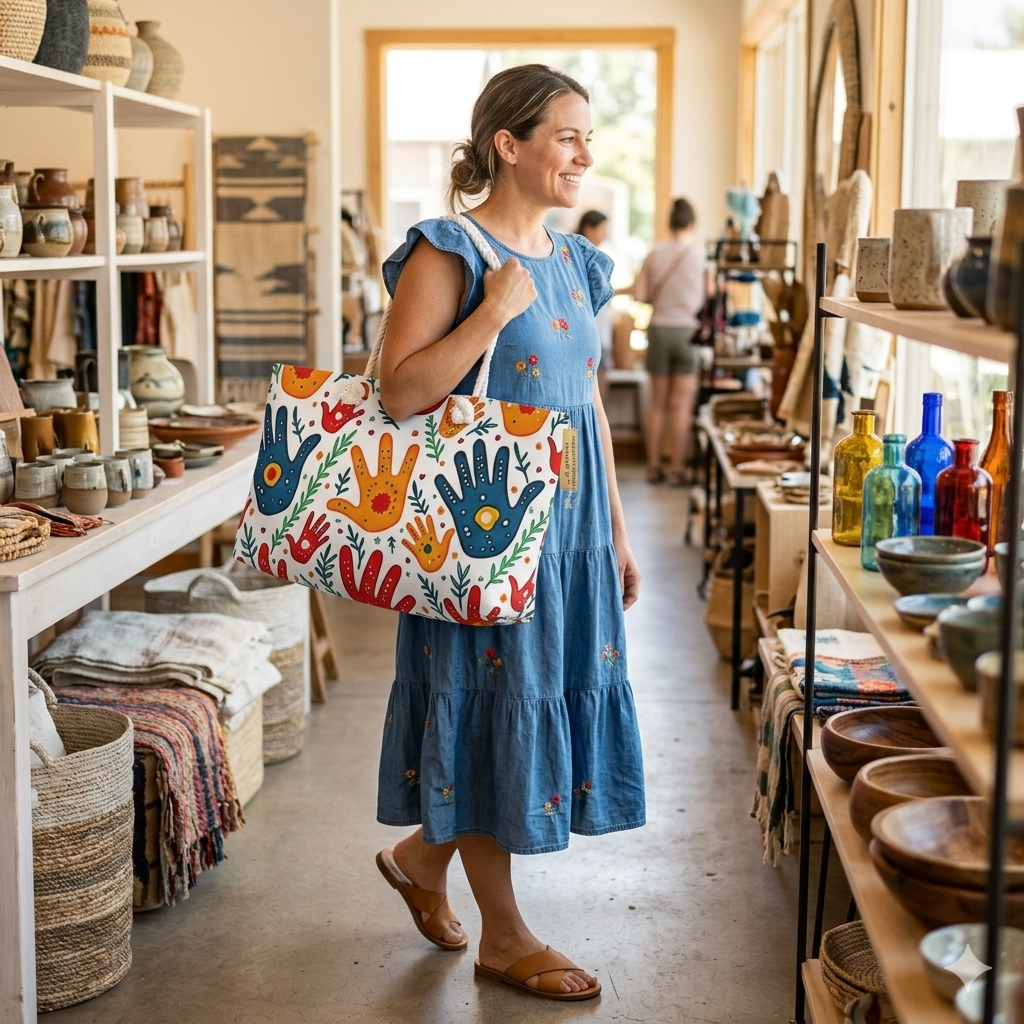 Farbenfrohe Handabdruck Weekender Tasche - Boho Palmendruck Reisetasche