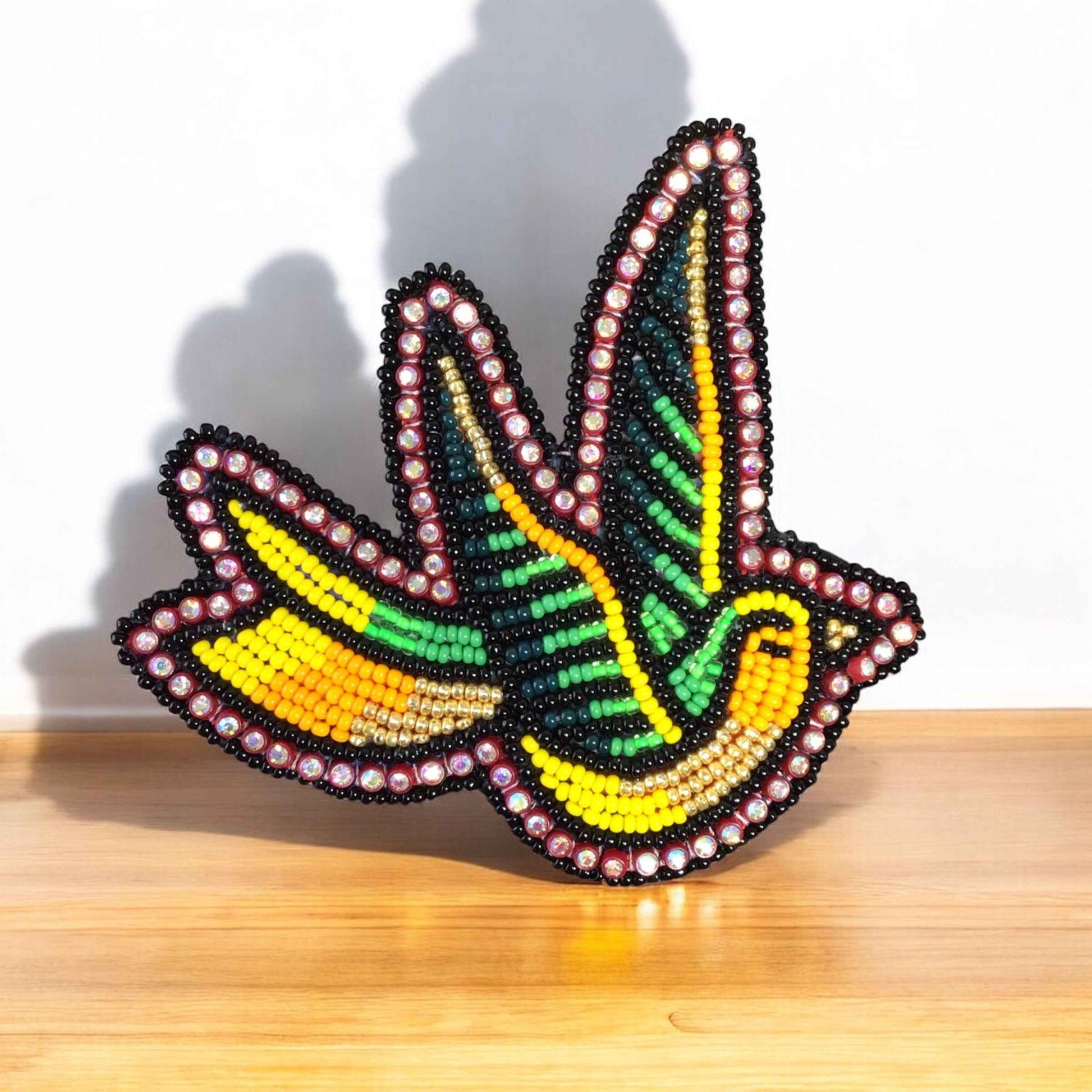 Yellow and Green Beaded Hummingbird Barrette