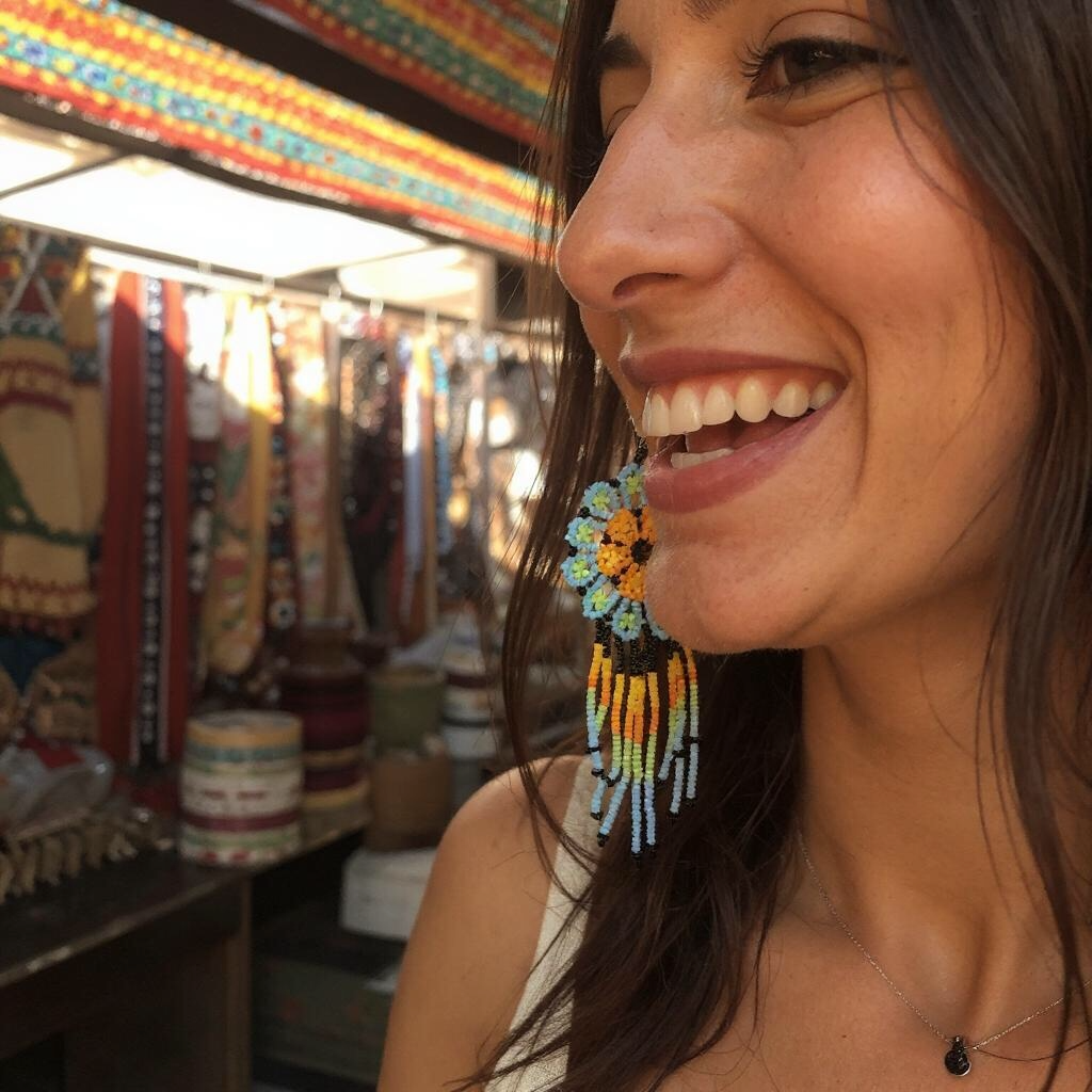 Yellow Blue  Flower beaded Earrings
