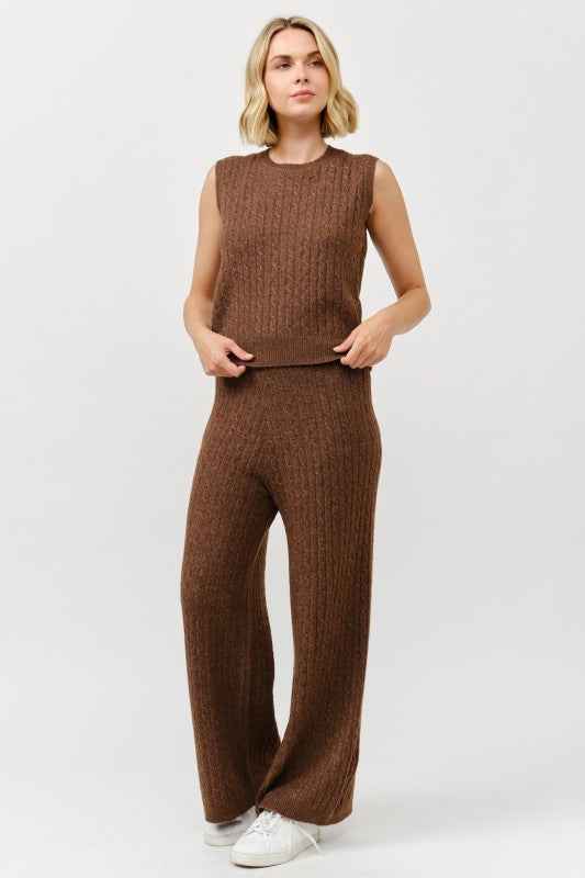 Cable Knit Wide Leg Sweater Pants