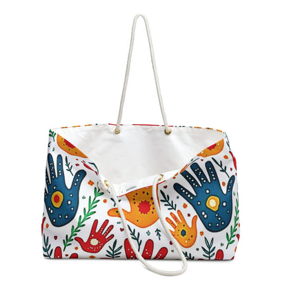 Farbenfrohe Handabdruck Weekender Tasche - Boho Palmendruck Reisetasche
