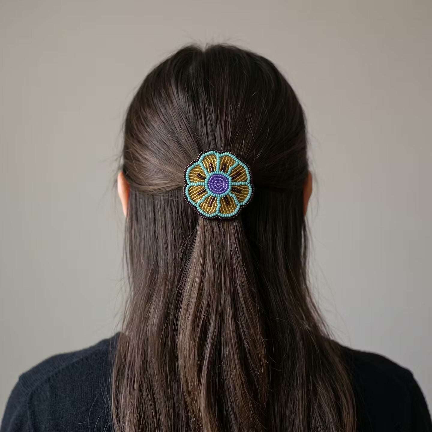 Turquoise Beaded Flower Barrette