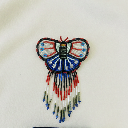 Butterfly Beaded Barrettes with Fringes Silver and Blue