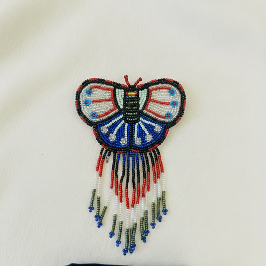 Butterfly Beaded Barrettes with Fringes Silver and Blue
