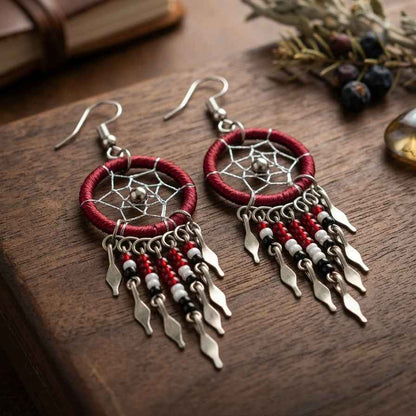 OLDTRIBES™ burgundy beaded dream catcher earrings