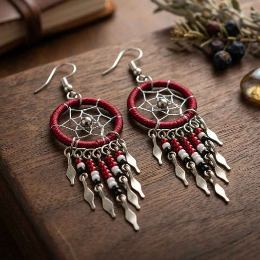 OLDTRIBES™ burgundy beaded dream catcher earrings