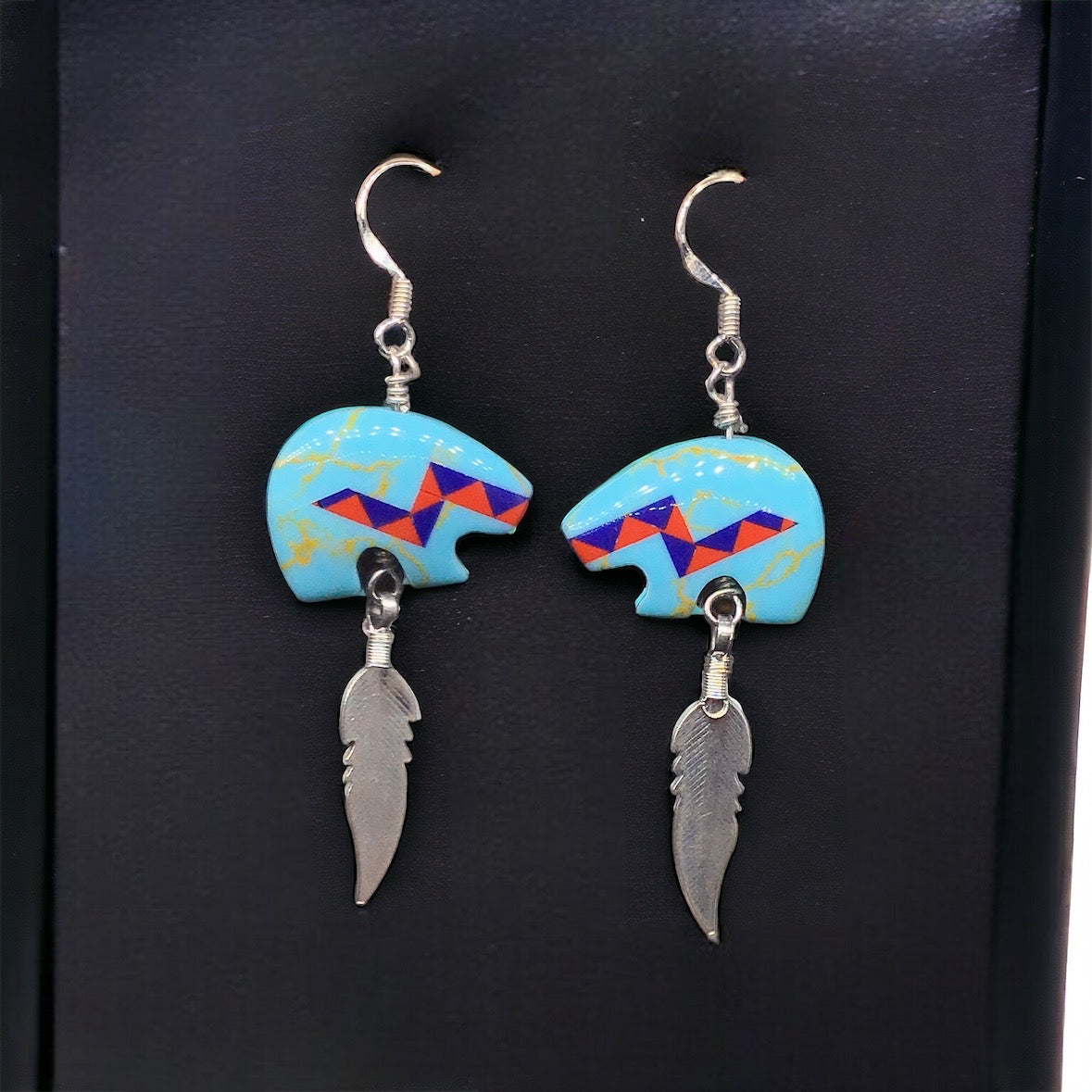 5 OLDTRIBES™ Silver Sterling Red and Blue Earrings