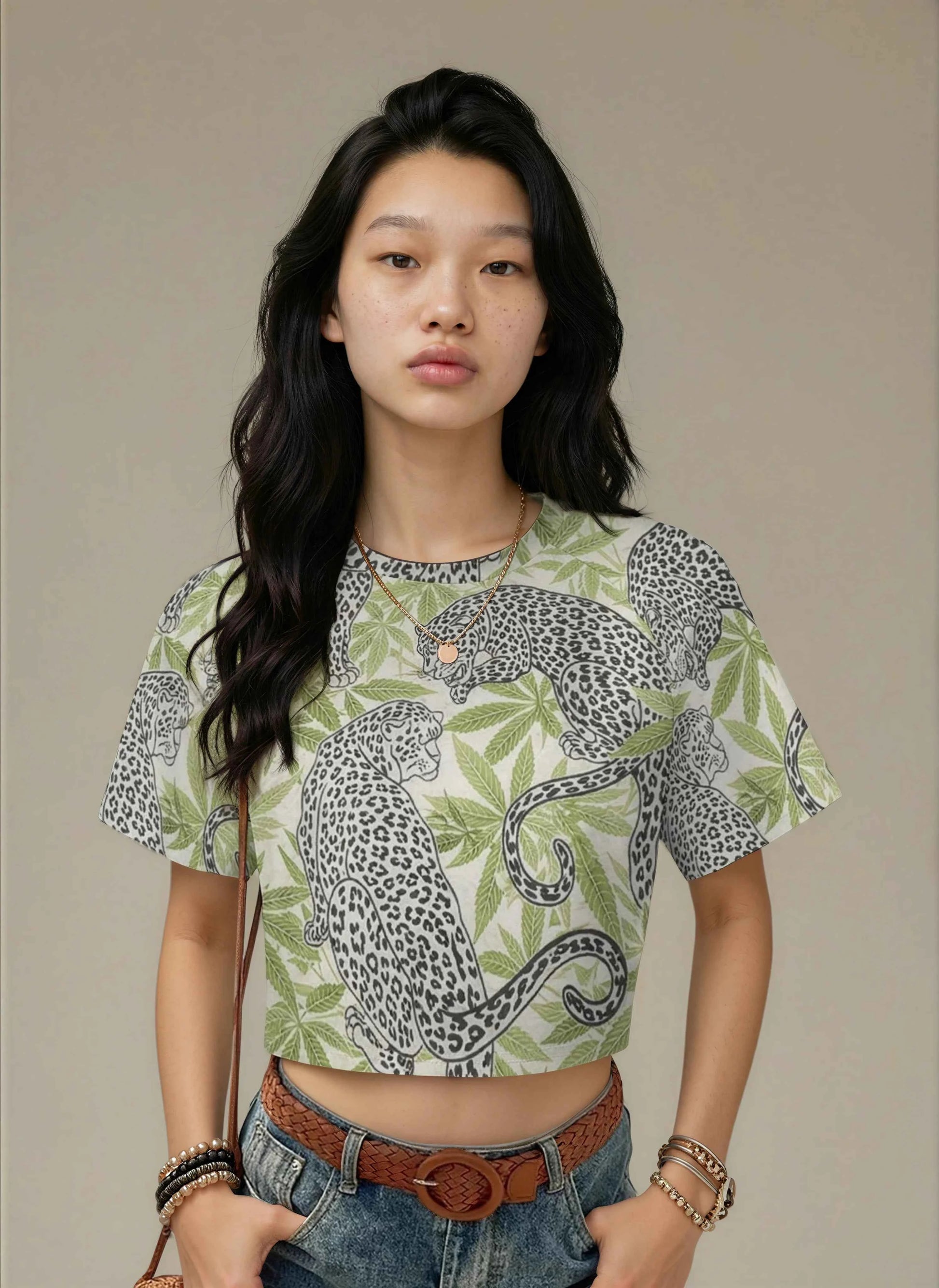 Leopard Cropped Ralgan T-Shirt