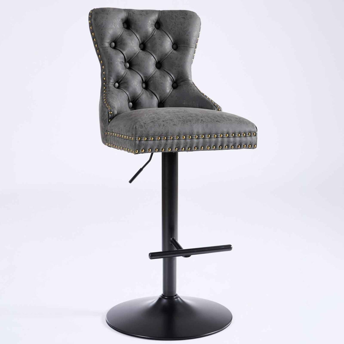 A&A Furniture Black PU Leather Bar Stools Set of 2 – Tufted Swivel Bar Chairs with Adjustable Height (Deliver to United States Only)