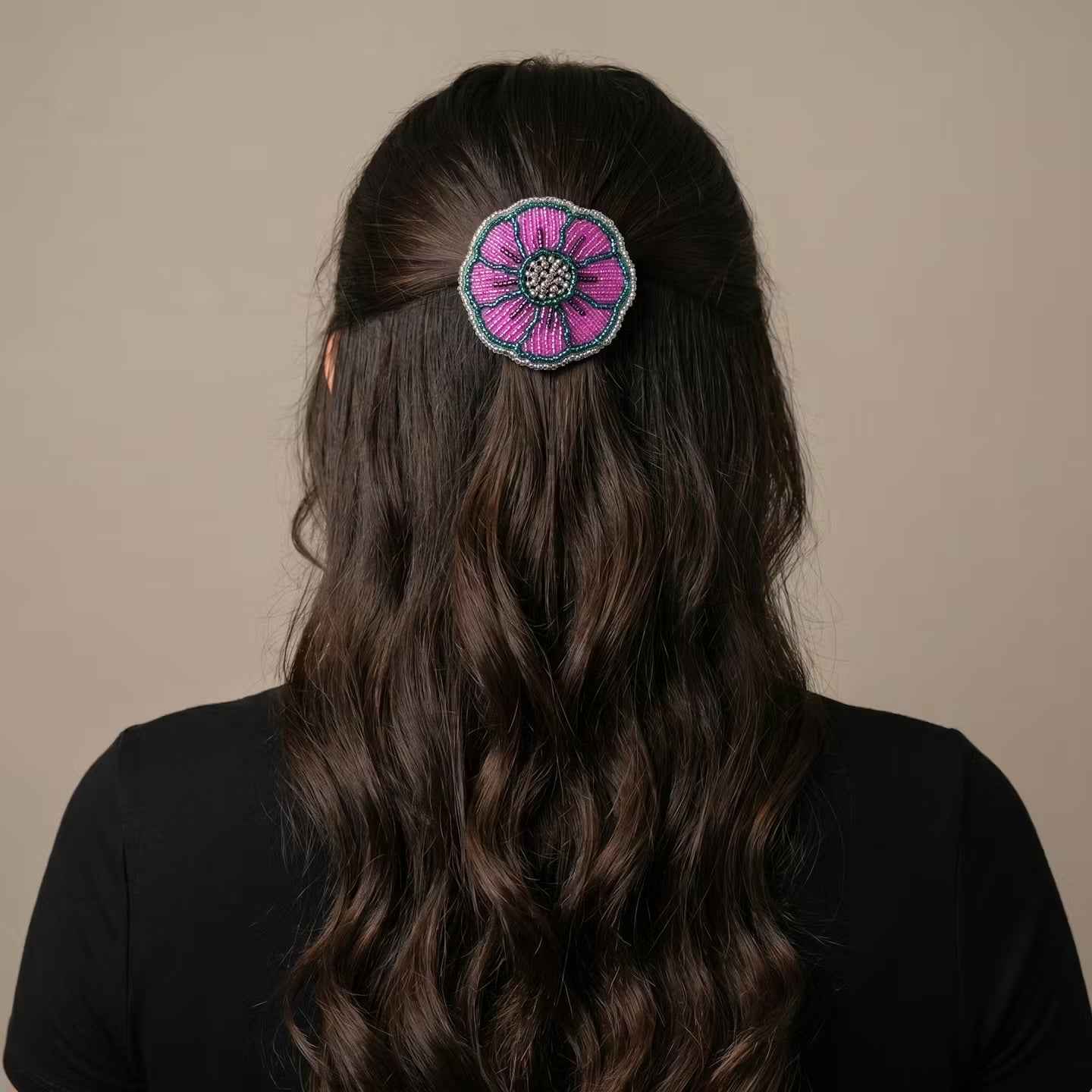 Pink/Purple Beaded Flower Barrette