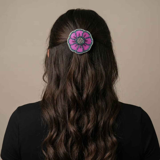 Pink/Purple Beaded Flower Barrette