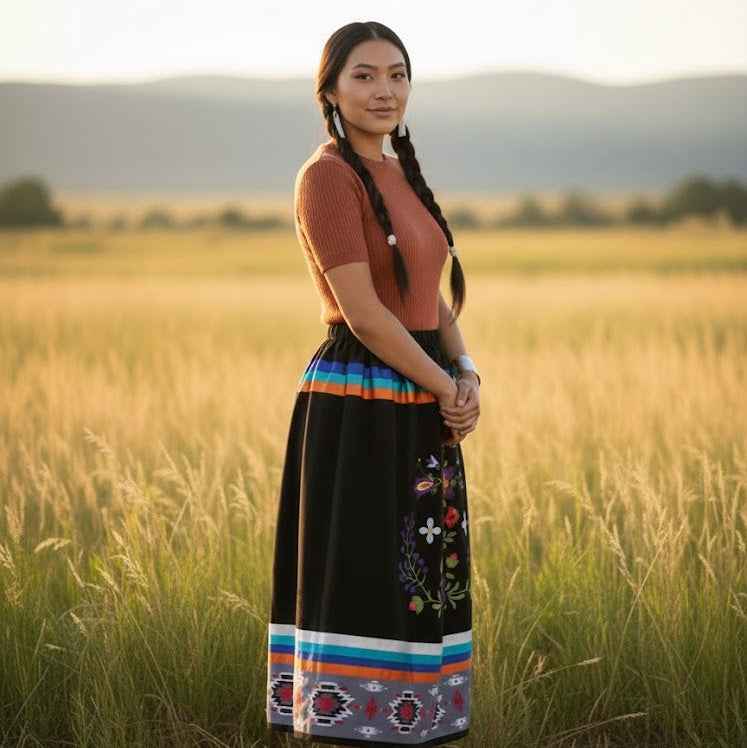 OLDTRIBES™ Black Floral Ribbon Skirt