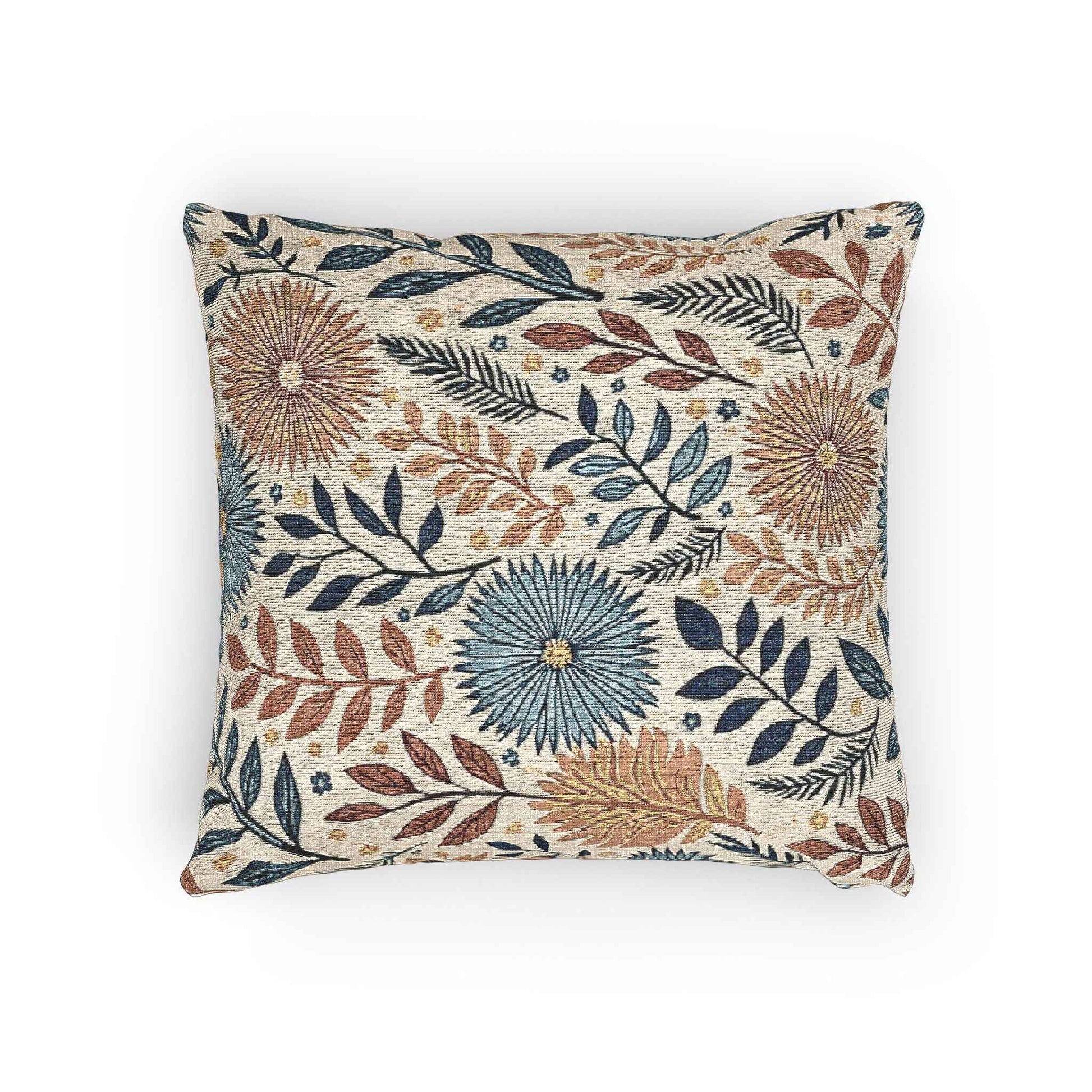 Boho Floral Woven Pillow | Textured Daisy Leaves Decorative Throw Pillow