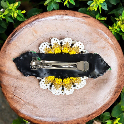 Handmade Beaded Sunflower Hair Clip-Golden and White