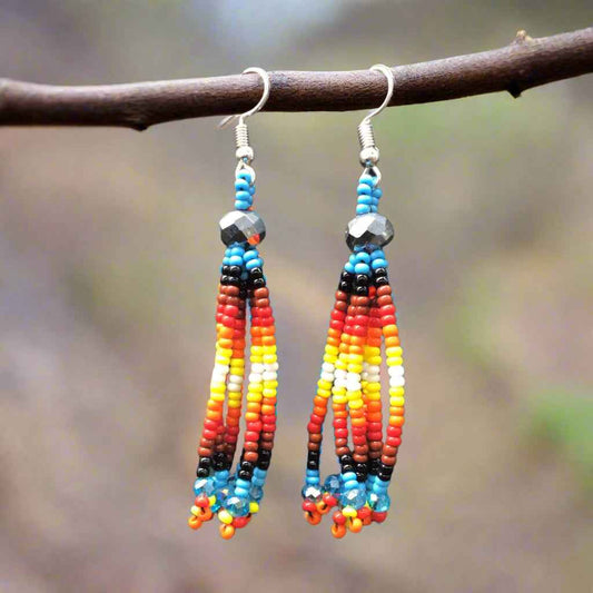 Skyblue Six-Strand Beaded Cascade Earrings