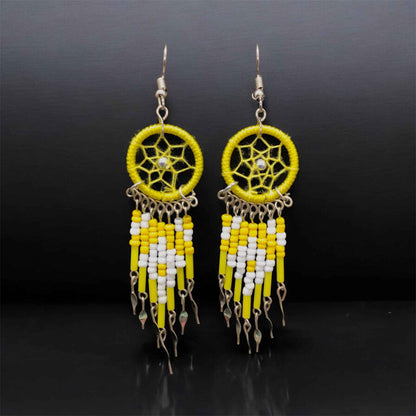 Yellow and white Beaded Dreamcatcher earrings