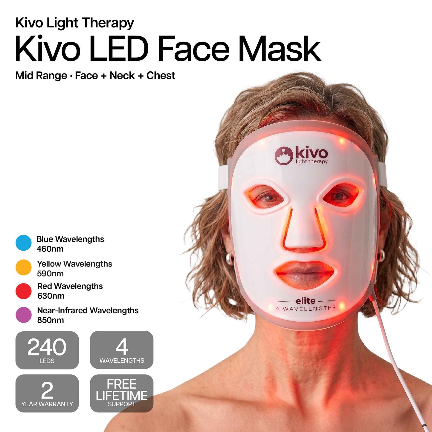 Kivo Elite Face: Blue, Yellow, Near-Infrared, and Red Light Therapy Mask