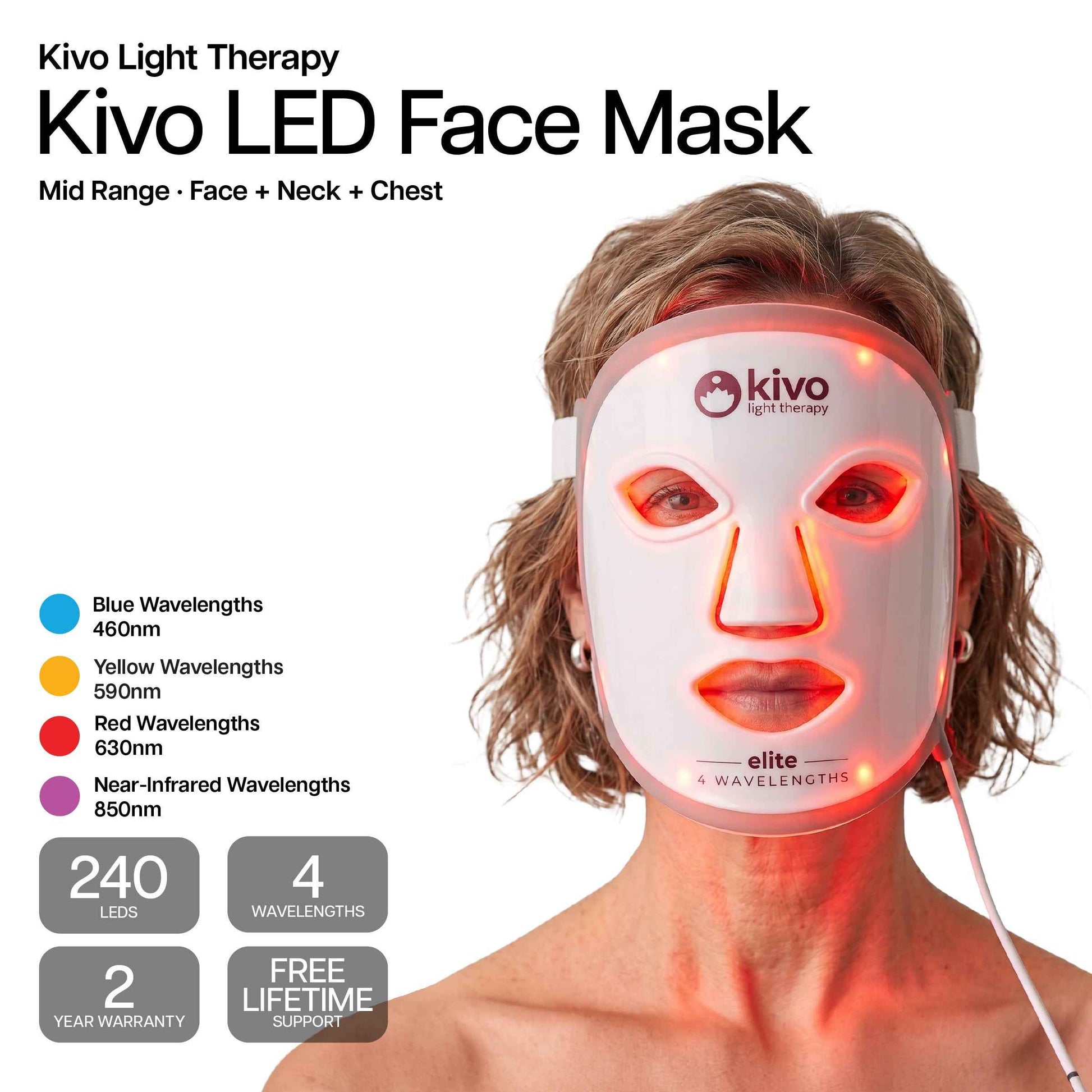Kivo Elite Face: Blue, Yellow, Near-Infrared, and Red Light Therapy Mask