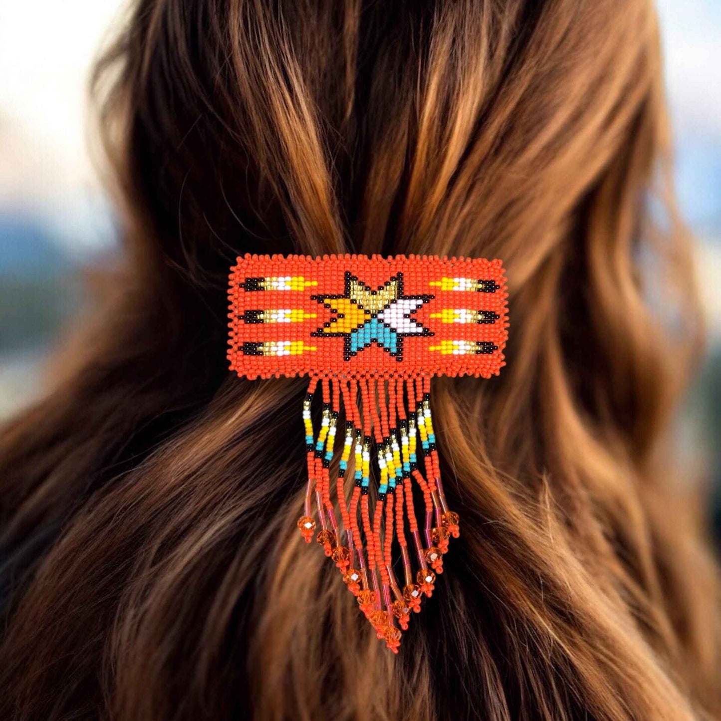 Rectangular Fringed Barrette - Red