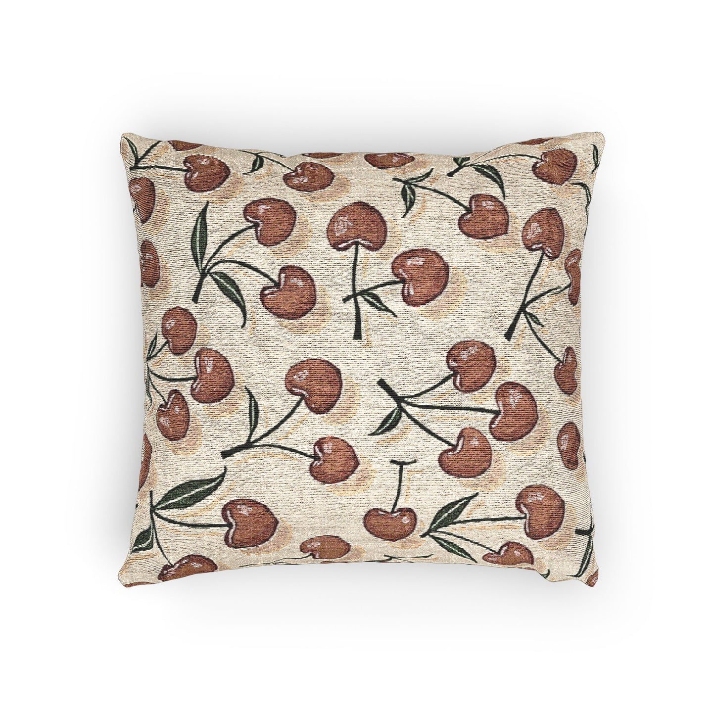 Cherry Pattern Woven Pillow — Rustic Farmhouse Decorative Throw Cushion
