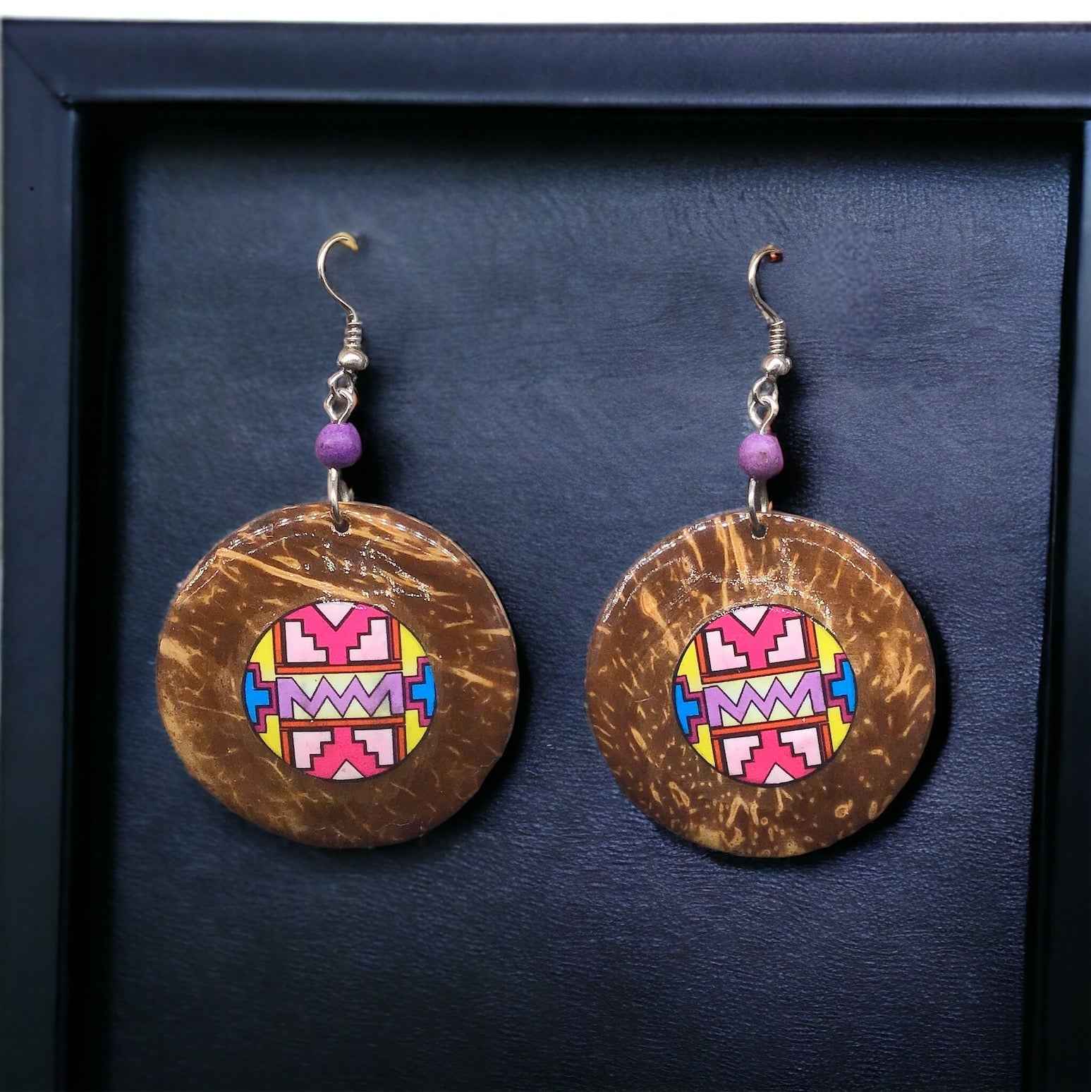 OLDTRIBES™ Wood Painted Pink Round Earrings