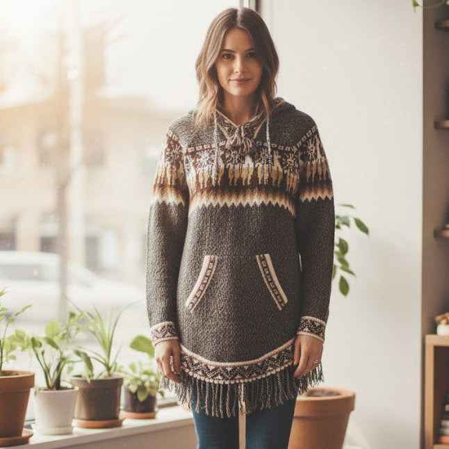 OLDTRIBES™ Women Cardigan Brown Alpaca Sweater