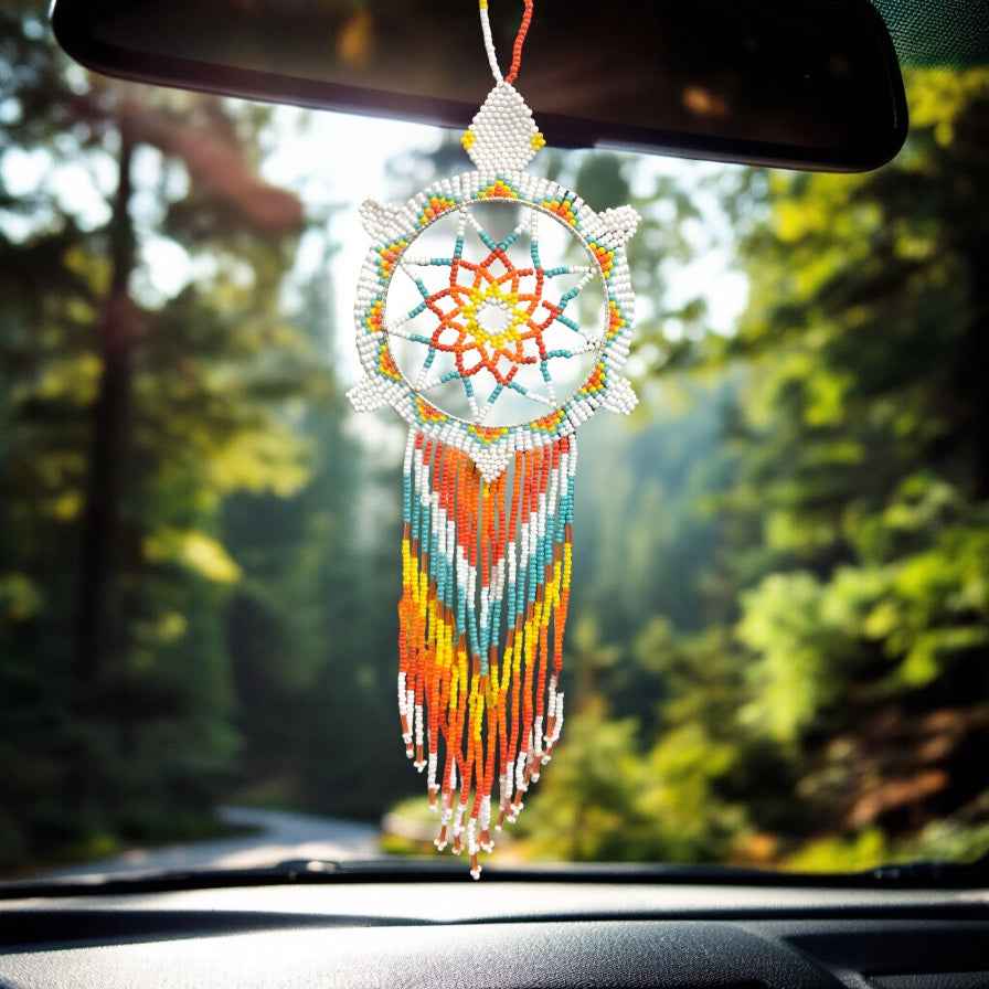 White and Turquoise Tribal Beaded Dreamcatcher