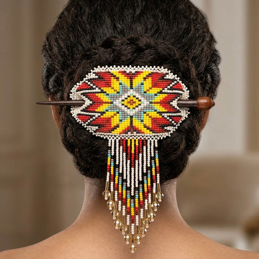 Wisdom Star Fringed Beaded Barrette & Wooden Stick