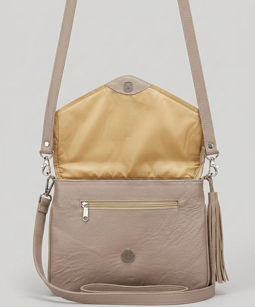 Leather beaded Crossbody bag(Beige)