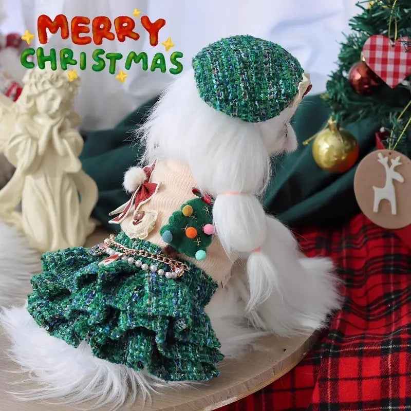 Holiday Heirloom Tweed Dog Dress Set | Dress with Matching Hat