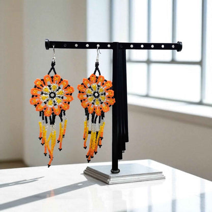 Red  Flower beaded Earrings