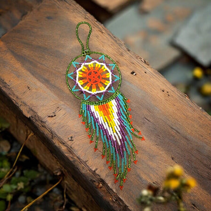 Light Green and Turquoise Celestial Beaded Handmade Dreamcatcher