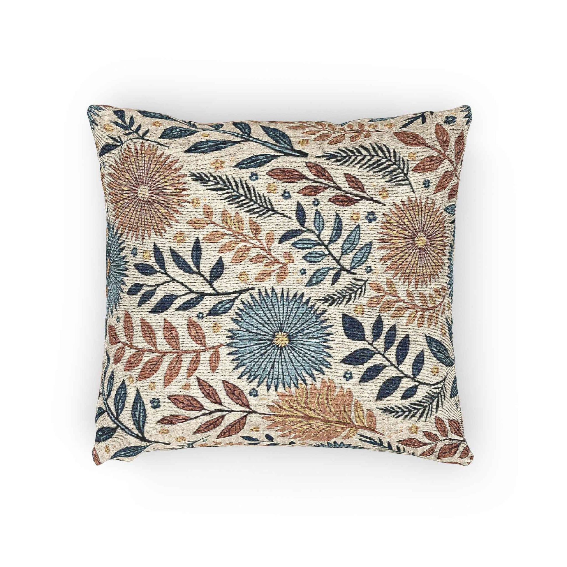 Boho Floral Woven Pillow | Textured Daisy Leaves Decorative Throw Pillow