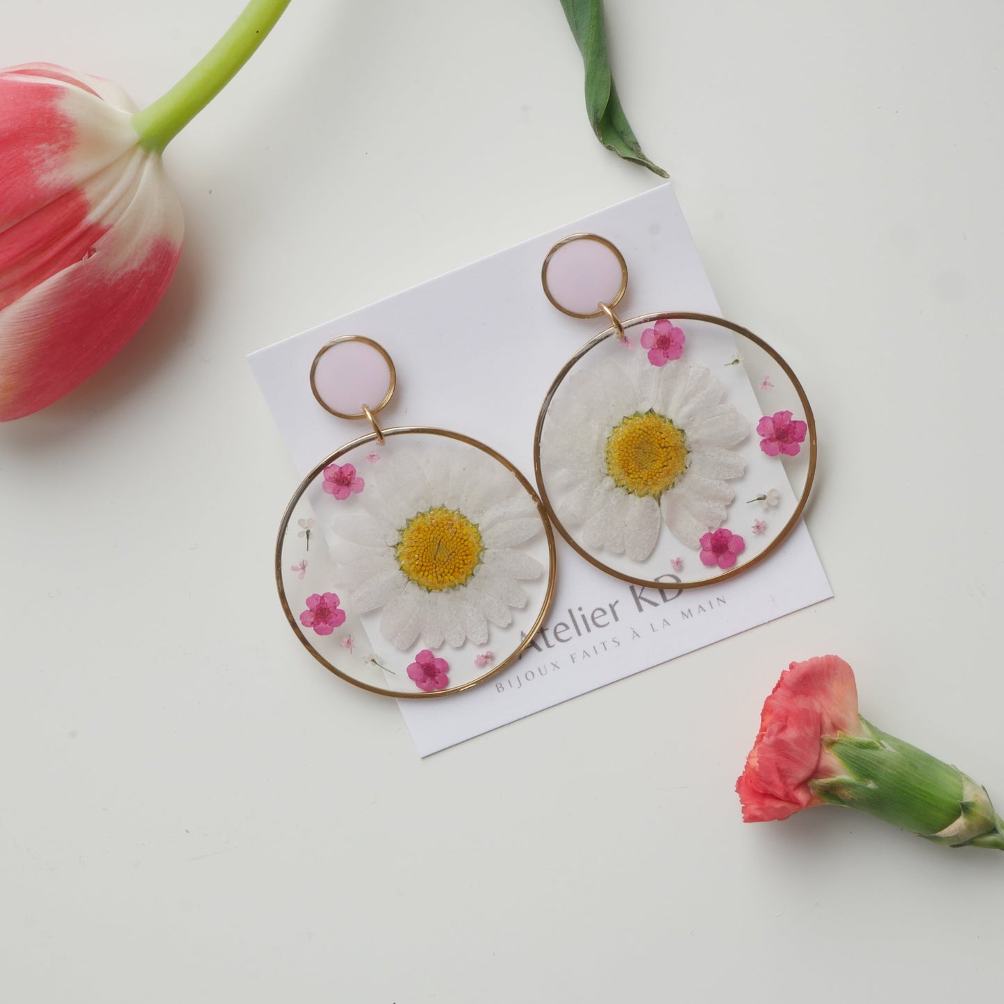 Boucles d'oreilles duo rose - rond (XXL)