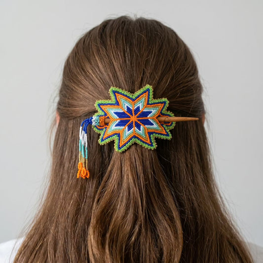 Green Handmade Beaded Star Barrette