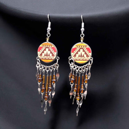 Red and Orange Southwestern Round Shaped Dangle Earrings