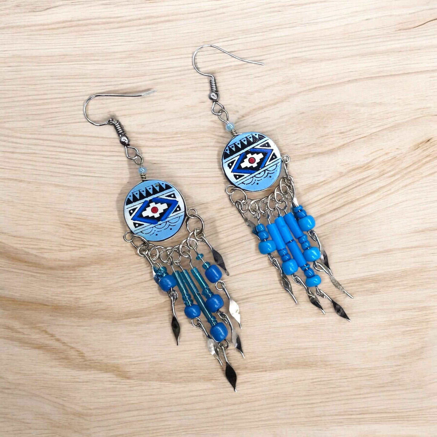 Blue Southwestern Round Shaped Dangle Earrings