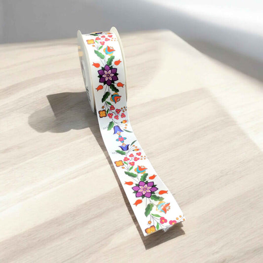 White Double Face Floral Ribbon Roll