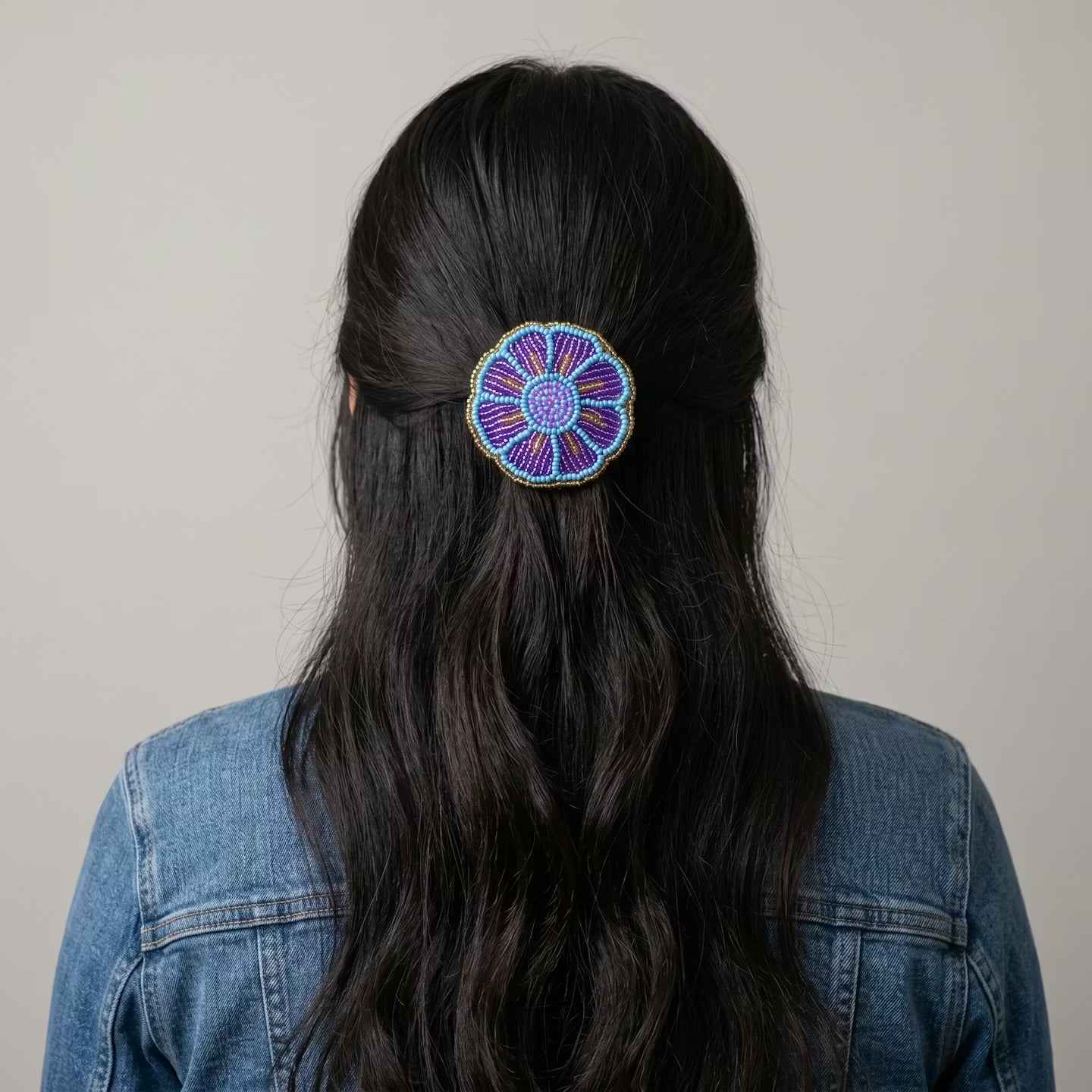 Pink/Purple Beaded Flower Barrette