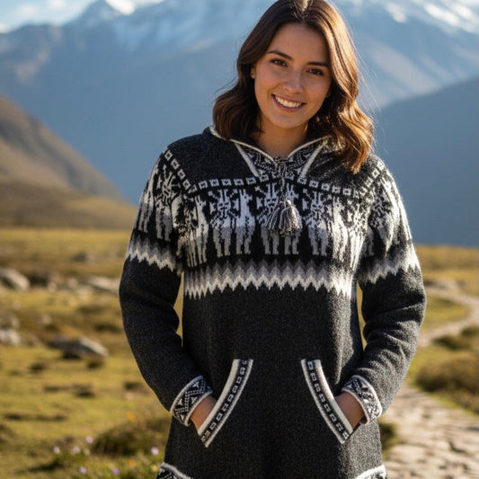 OLDTRIBES™ Women Cardigan Black Alpaca Sweater